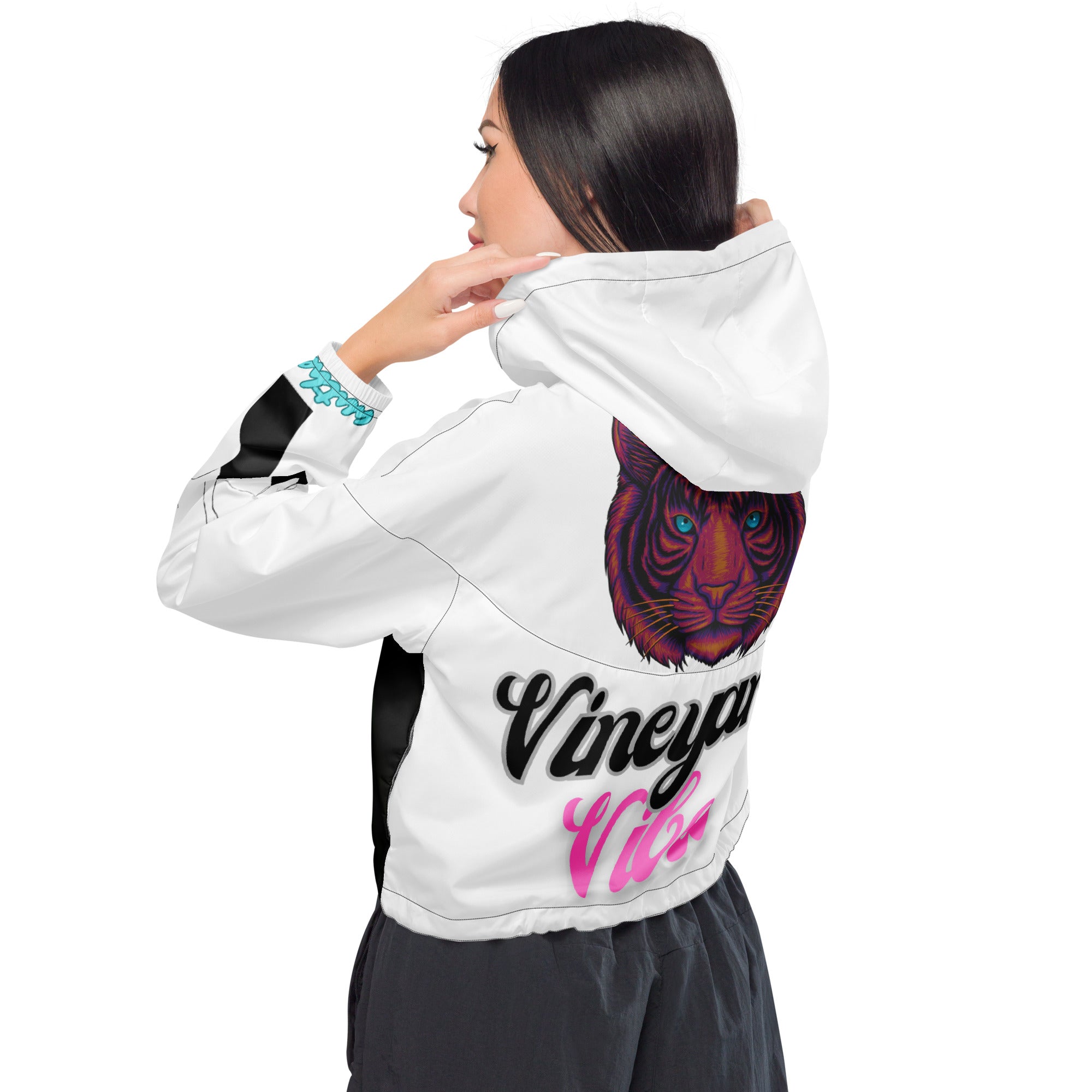 Vineyard Vibes Miami Silhouette Pink Tiger - Women’s cropped windbreaker